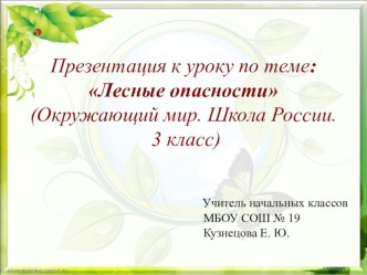 Конспект урока + презентация по окружающему миру Лесные опасности 3 класс