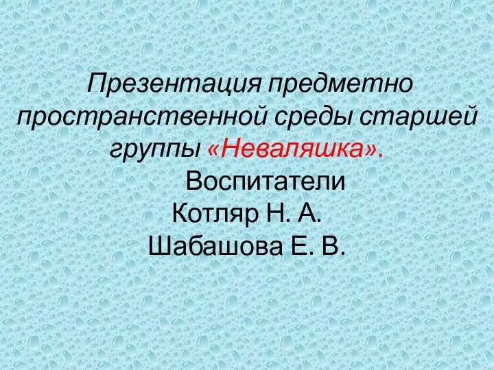 Презентация предметно пространственной среды старшей группы «Неваляшка».  