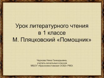 Презентация к уроку литературного чтения по произведению М. Пляцковского Помощник.