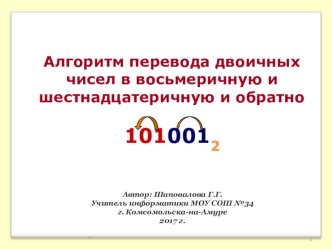 Презентация по информатике Алгоритм перевода двоичного числа в восьмеричную и шестнадцатеричную системы счисления и обратно