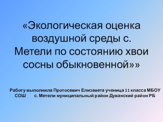 Исследовательская работа Экологическая оценка воздушной среды с. Метели по состоянию хвои сосны обыкновенной