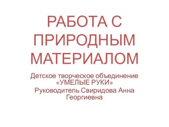 Презентация по изобразительному искусству на тему:Использование природного материала на уроках и во внеурочной деятельности