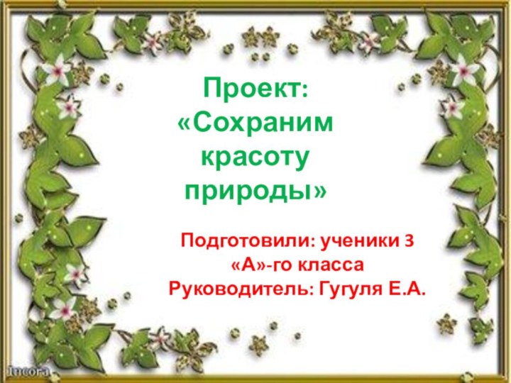 Проект: «Сохраним красоту природы»Подготовили: ученики 3 «А»-го классаРуководитель: Гугуля Е.А.