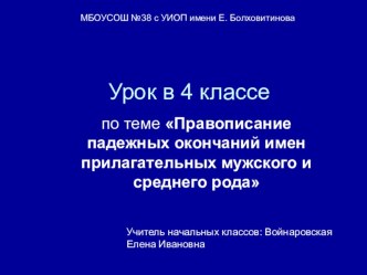 Презентация по русскому языку на тему Падежные окончания имён прилагательных (4 класс)