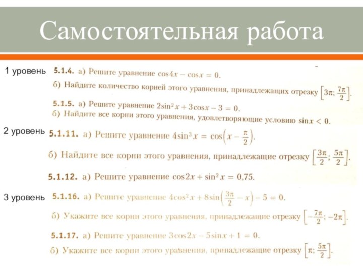 Самостоятельная работа1 уровень2 уровень3 уровень