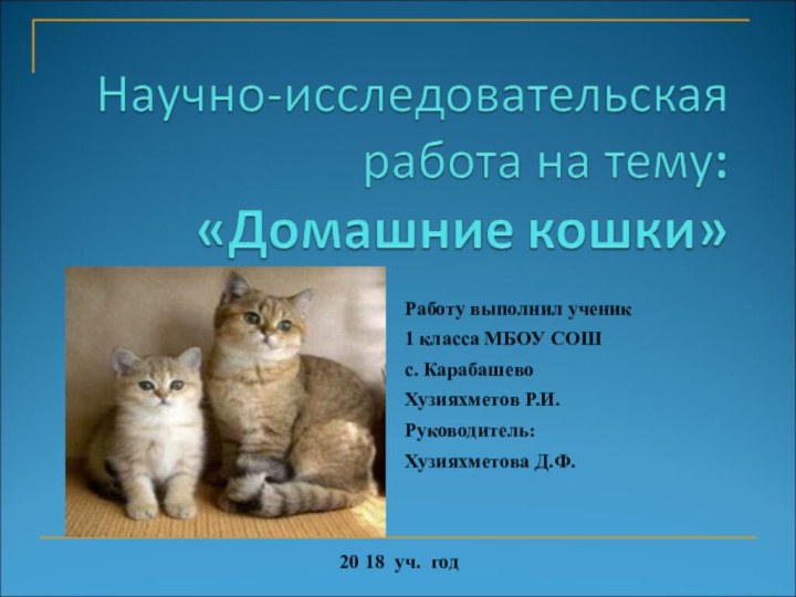 Работу выполнил ученик 1 класса МБОУ СОШ с. КарабашевоХузияхметов Р.И.Руководитель:Хузияхметова Д.Ф.20 18 уч. год