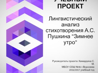 Презентация по литературному чтению на тему: Лингвистический анализ стихотворения А.С.Пушкина Зимнее утро.