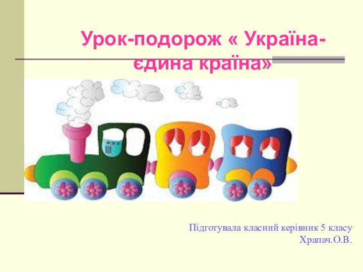 Урок-подорож « Україна-єдина країна»Підготувала класний керівник 5 класу  Храпач.О.В.