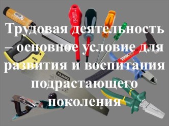 Презентация по технологии на тему Трудовая деятельность - основное условие для развития и воспитания подрастающего поколения