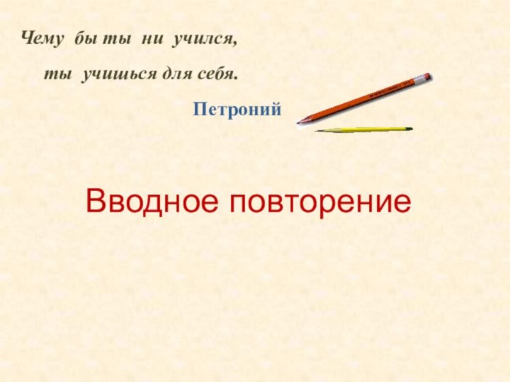 Вводное повторениеЧему бы ты ни учился,   ты учишься для себя. Петроний