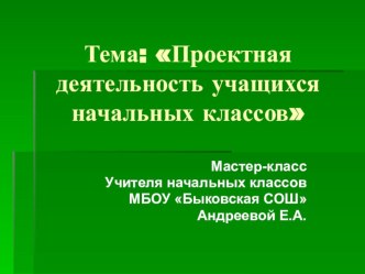 Презентация мастер-класса на тему Проектная деятельность учащихся начальных классов