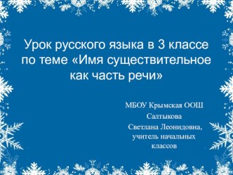 Презентация по русскому языку на тему Имя существительное как часть речи (3 класс)