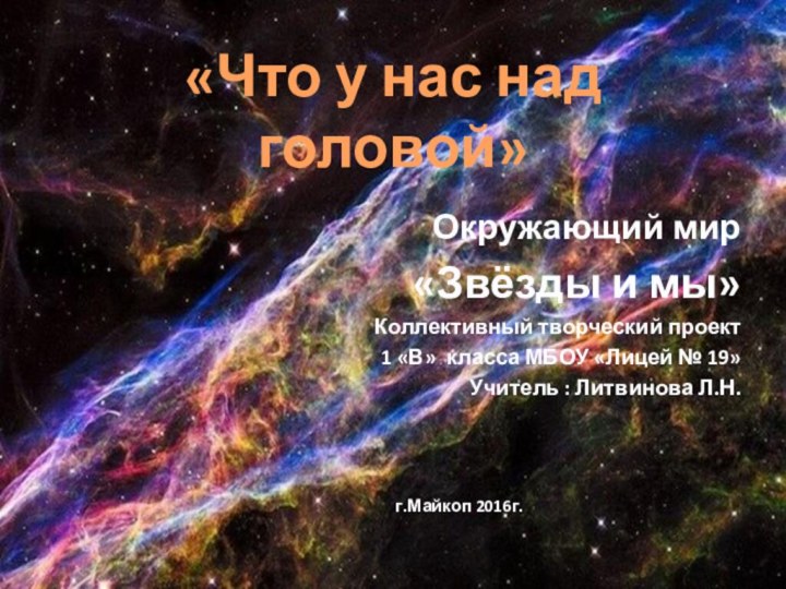 «Что у нас над головой»Окружающий мир«Звёзды и мы»Коллективный творческий проект1 «В» класса