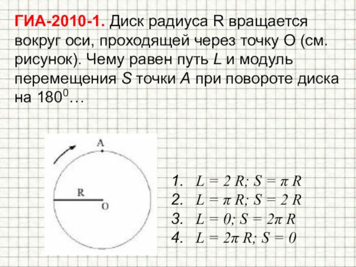 ГИА-2010-1. Диск радиуса R вращается вокруг оси, проходящей через точку О (см.