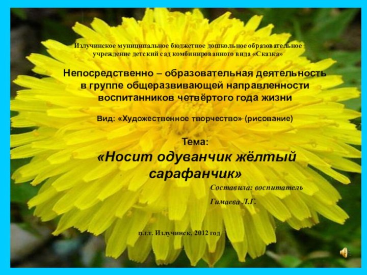 Непосредственно – образовательная деятельность в группе общеразвивающей направленности воспитанников четвёртого года жизниВид: