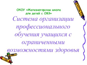 Презентация Система организации профессионального обучения учащихся с ОВЗ