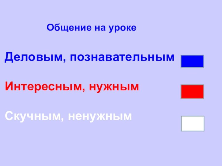 Общение на урокеДеловым, познавательнымИнтересным, нужнымСкучным, ненужным