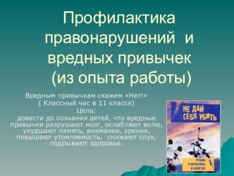 Классный час в 11 классе. Профилактика правонарушений и вредных привычек (из опыта работы)