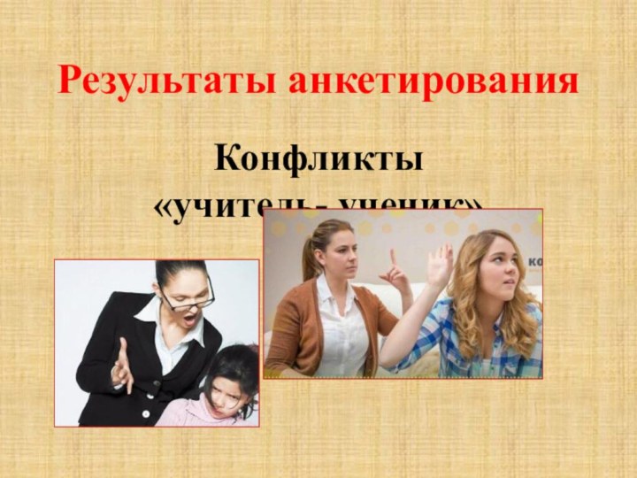 Конфликты  «учитель- ученик»Результаты анкетирования