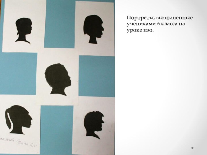 Портреты, выполненные учениками 6 класса на уроке изо.