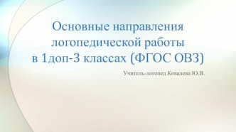 Презентация Основные направления логопедической работы в 1доп-3 классах (ФГОС ОВЗ)