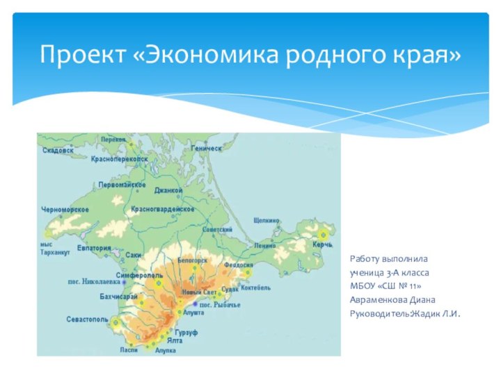 Проект «Экономика родного края»Работу выполнилаученица 3-А классаМБОУ «СШ № 11»Авраменкова ДианаРуководитель:Жадик Л.И.