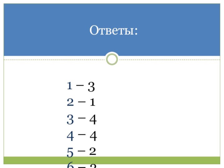 Ответы:1 – 3 2 – 1 3 – 4 4 – 4