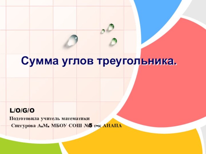 Подготовила учитель математики Снегурова А.М. МБОУ СОШ №5 г-к АНАПА   Сумма углов треугольника.