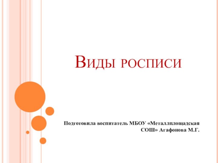 Виды росписиПодготовила воспитатель МБОУ «Металлплощадская СОШ» Агафонова М.Г.