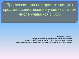 Профессиональная ориентация, как средство социализации учащихся в том числе учащихся с ОВЗ