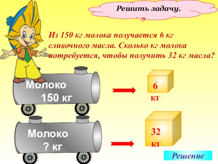 Решить задачу.Из 150 кг молока получается 6 кг сливочного масла. Сколько кг