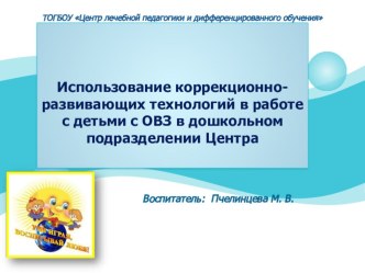 Использование коррекционно-развивающих технологий в работе с детьми с ОВЗ в дошкольном подразделении Центра