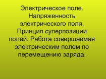 Презентация Электрическое поле. Напряженность электрического поля. Принцип суперпозиции полей. Работа совершаемая электрическим полем по перемещению заряда