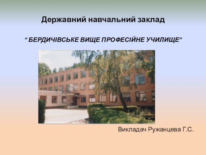 Державний навчальний заклад“ БЕРДИЧІВСЬКЕ ВИЩЕ ПРОФЕСІЙНЕ УЧИЛИЩЕ”икладач