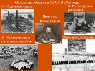 Презентация-плакат (1 слайд) Основные события В СССР в 30-е годы 20 векаПрезентация-плакат (1 слайд) Основные события В СССР в 30-е годы 20 века