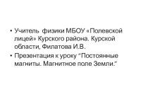 Презентация к уроку “Постоянные магниты. Магнитное поле Земли.”