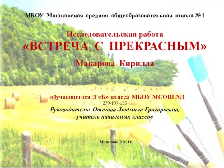 МБОУ Мошковская средняя общеобразовательная школа №1     Исследовательская работа