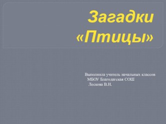 Презентация по окружающему миру Загадки. Птицы (2 класс)