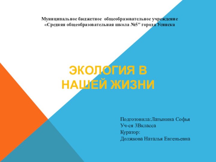 Экология в нашей жизни Муниципальное бюджетное общеобразовательное учреждение «Средняя общеобразовательная школа