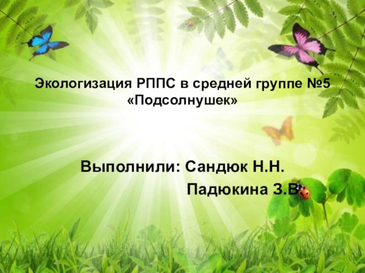 Экологизация РППС в средней группе №5 «Подсолнушек»Выполнили: Сандюк Н.Н.