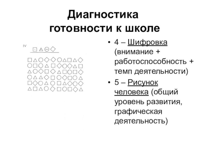 Диагностика  готовности к школе4 – Шифровка (внимание + работоспособность + темп