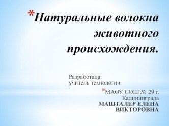 Методическая разработка по теме Натуральные волокна животного происхождения 6 класс