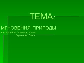 Малая Родина. Презентация Мгновения природы