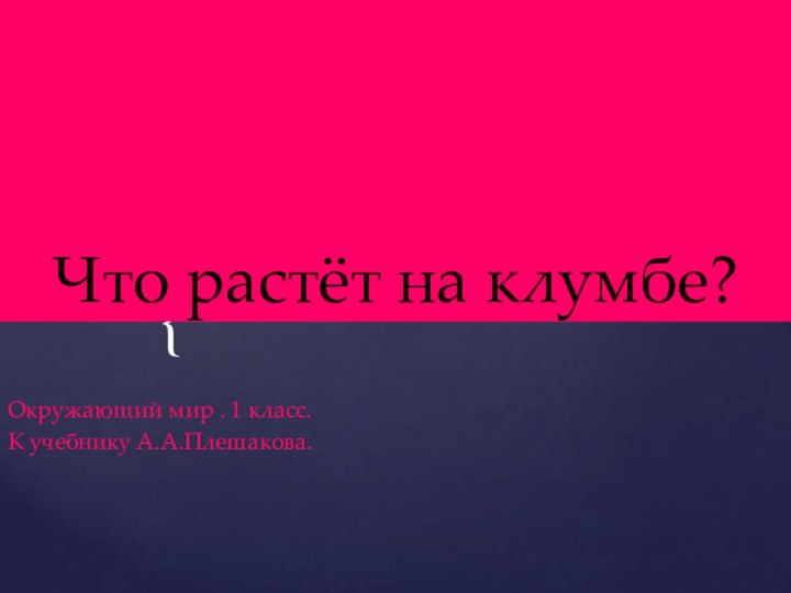 Что растёт на клумбе?Окружающий мир . 1 класс.К учебнику А.А.Плешакова.