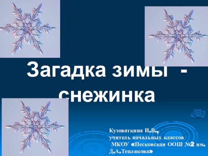 Загадка зимы - снежинка Кузоваткина И.В.,учитель начальных классов