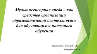 Мультисенсорная среда – как средство организации образовательной деятельности