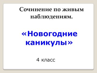 Презентация по русскому языку на тему Сочинение Новогодние каникулы (4 класс)