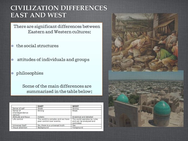 CIVILIZATION DIFFERENCES EAST AND WESTThere are significant differences between Eastern and Western