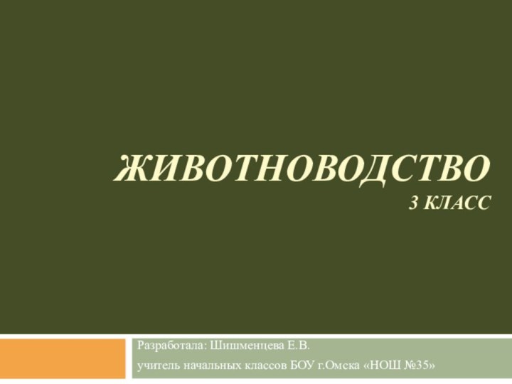 ЖИВОТНОВОДСТВО 3 КЛАССРазработала: Шишменцева Е.В. учитель начальных классов БОУ г.Омска «НОШ №35»