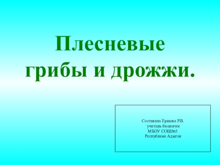 Плесневые грибы и дрожжи.Составила Ершова Р.В. учитель биологии МБОУ СОШ№5Республики Адыгея